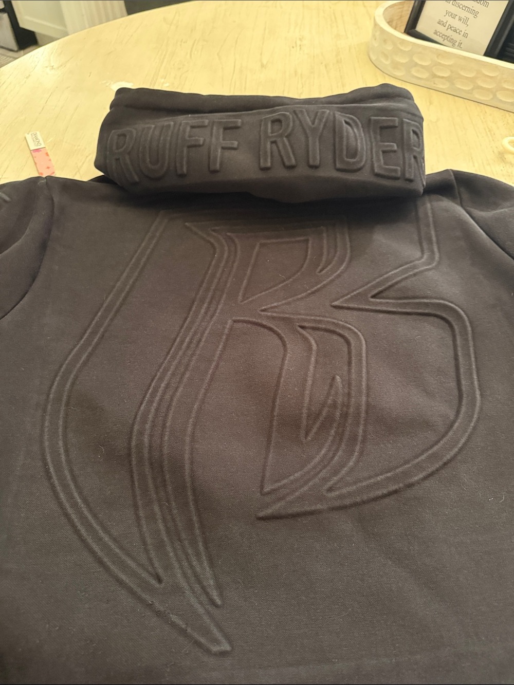RUFF RYDERS Embroidered Black Hoodie with Embossed Script on both sleeves.